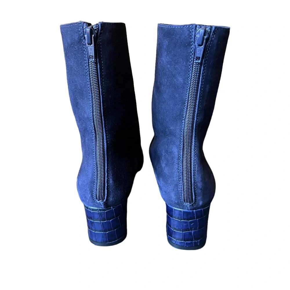 Ron White Odelia Suede Bootie French Navy Croc Heel Women's Size 10 New